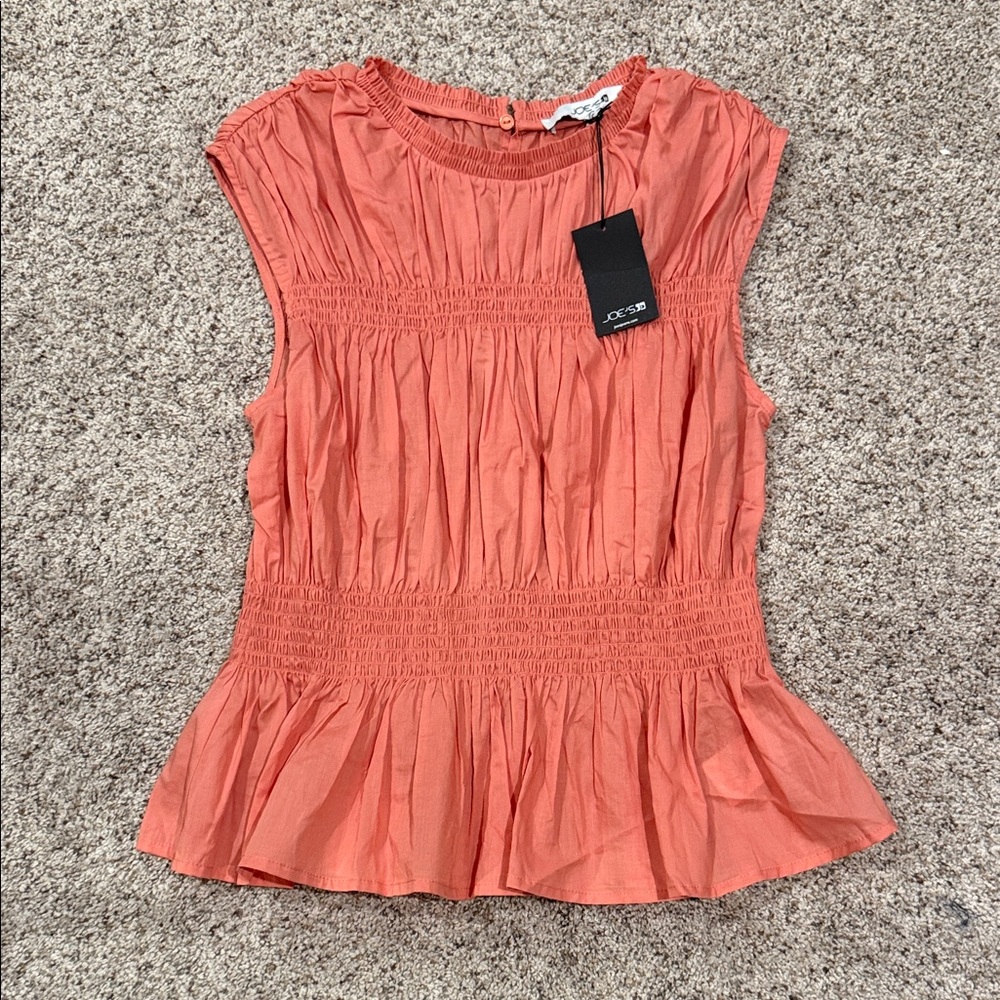 Joe's Jeans Coral Orange Peplum Smocked Sleeveless Blouse
